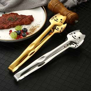 Cross-border 304 stainless steel food clip cat head barbecue clip commercial barbecue bread clip kitchen steak food clip