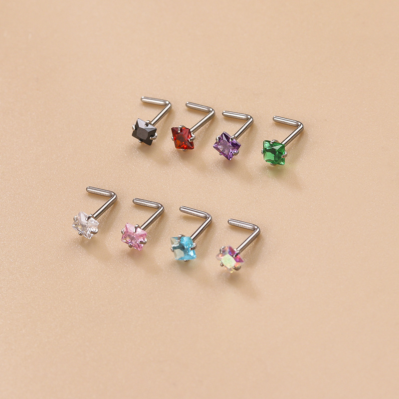 Fashion Geometric Stainless Steel Zircon Nose Studs 1 Piece display picture 3
