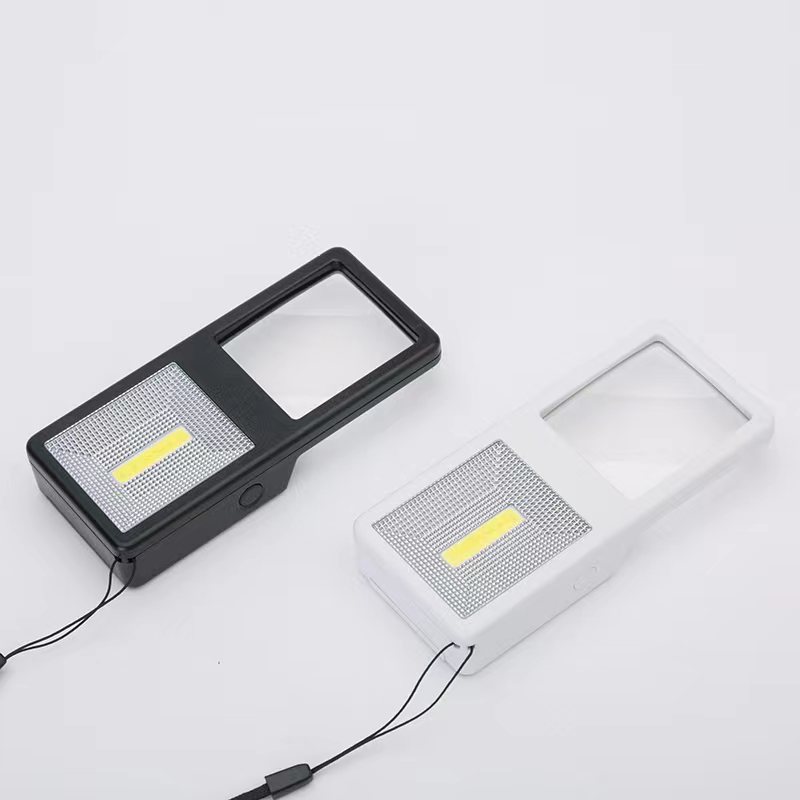 String-tethered portable rectangular COB LED flashlight reading magnifier 7013