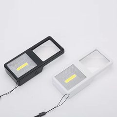 String-tethered portable rectangular COB LED flashlight reading magnifier 7013