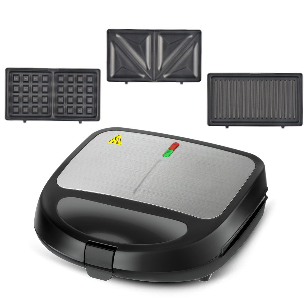 110V 3 - en - 1 máquina de sándwiches estándar europeo máquina de desayuno calefacción de doble cara máquina de waffles de tostada multifuncional