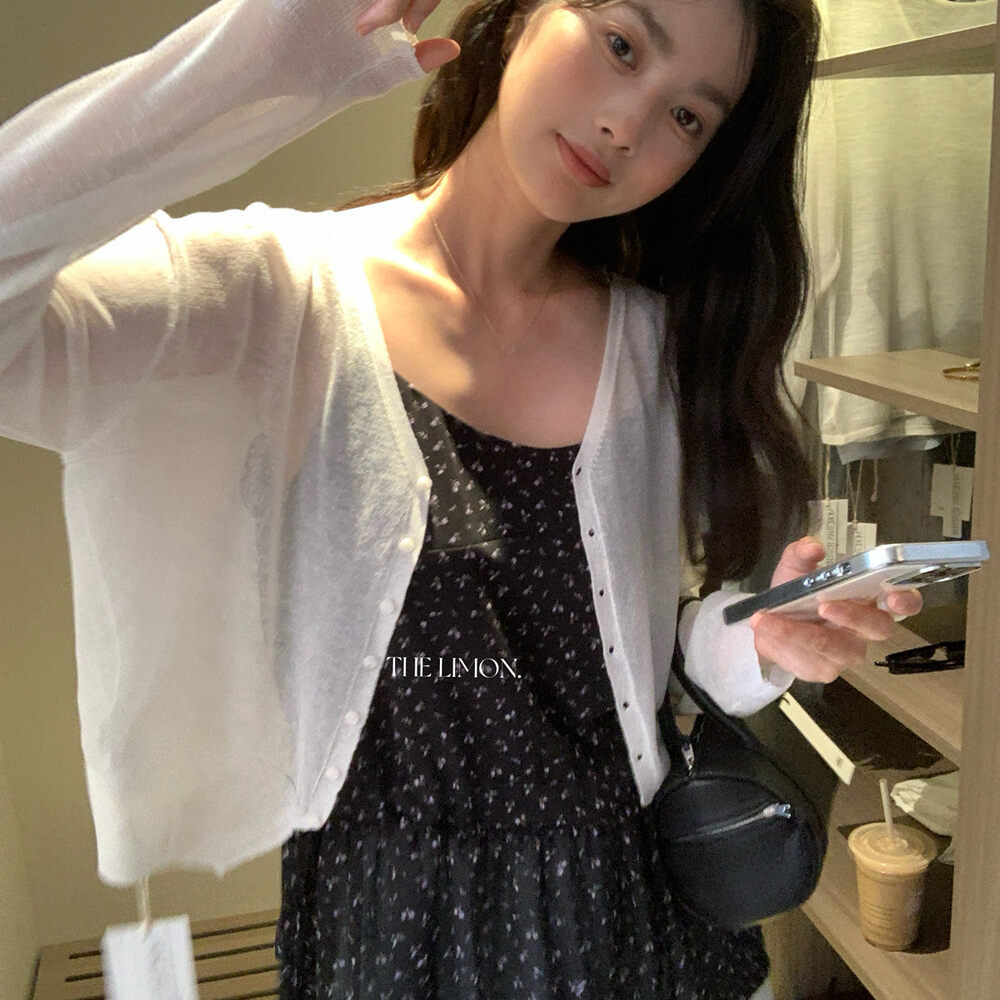 Áo cardigan nữ dệt kim Tencel mỏng nhẹ, phong cách Pháp, chống nắng mùa hè, dáng suông tôn dáng — Áo khoác vàng nhạt, Áo khoác xanh lam, Áo khoác hồng nhạt, Áo khoác xám đậm