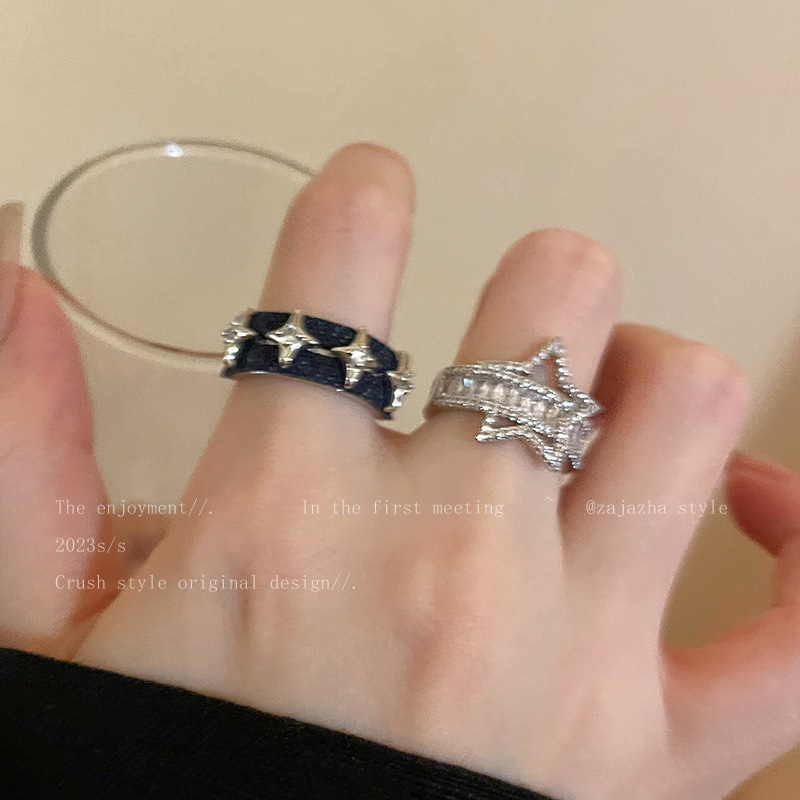 Star zircon open ring for women autumn and winter light luxury high-end fashion personalized earrings niche design couple ring