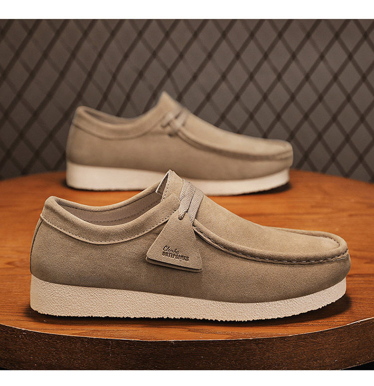 Giày lười nam da lộn mềm đế bệt kiểu mới, giày slip-on mũi tròn thoáng khí — Kaki, màu xám, màu đen chi tiết 16