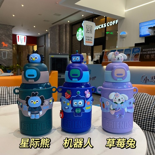 316 Cartoon Cute Children's Doll Thermos Cup High-Looking Portable Student Straw Fashion Gift Water Cup Wholesale