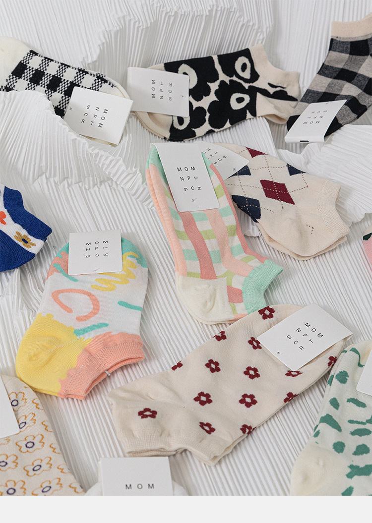 Frau Japanischer Stil Plaid Baumwolle Ankle Socken Ein Paar display picture 3