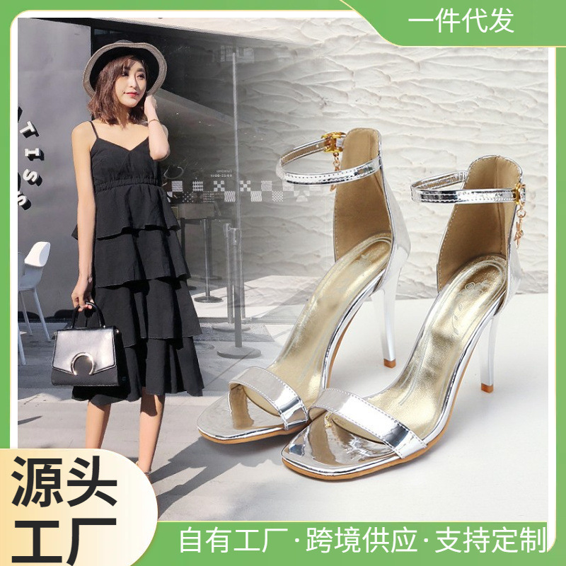 Patent Leather Spring 920131-New Mirror Simple 48 Versatile Sandals for Women Pure Color Stiletto Heels This Size