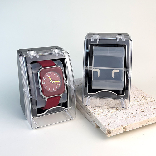 Transparent watch box, display box, square, high-end plastic watch box, packaging, storage box with hooks