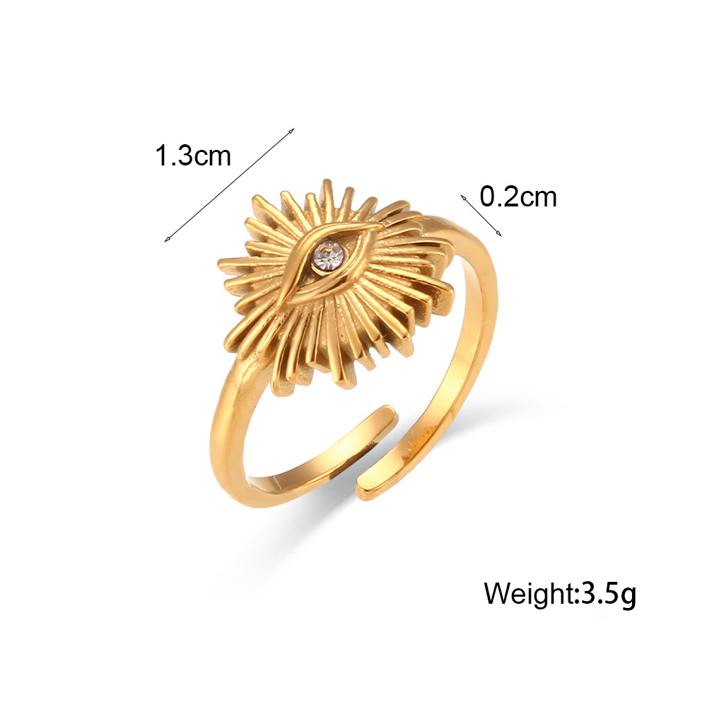 7g Weight 0.03µm-0.05µm Gold Plating Thickness PVD Coated Real Gold Plated 18K Gold Geometric Eye 304 Stainless Steel Retro Waterproof Non Tarnish Open Ring