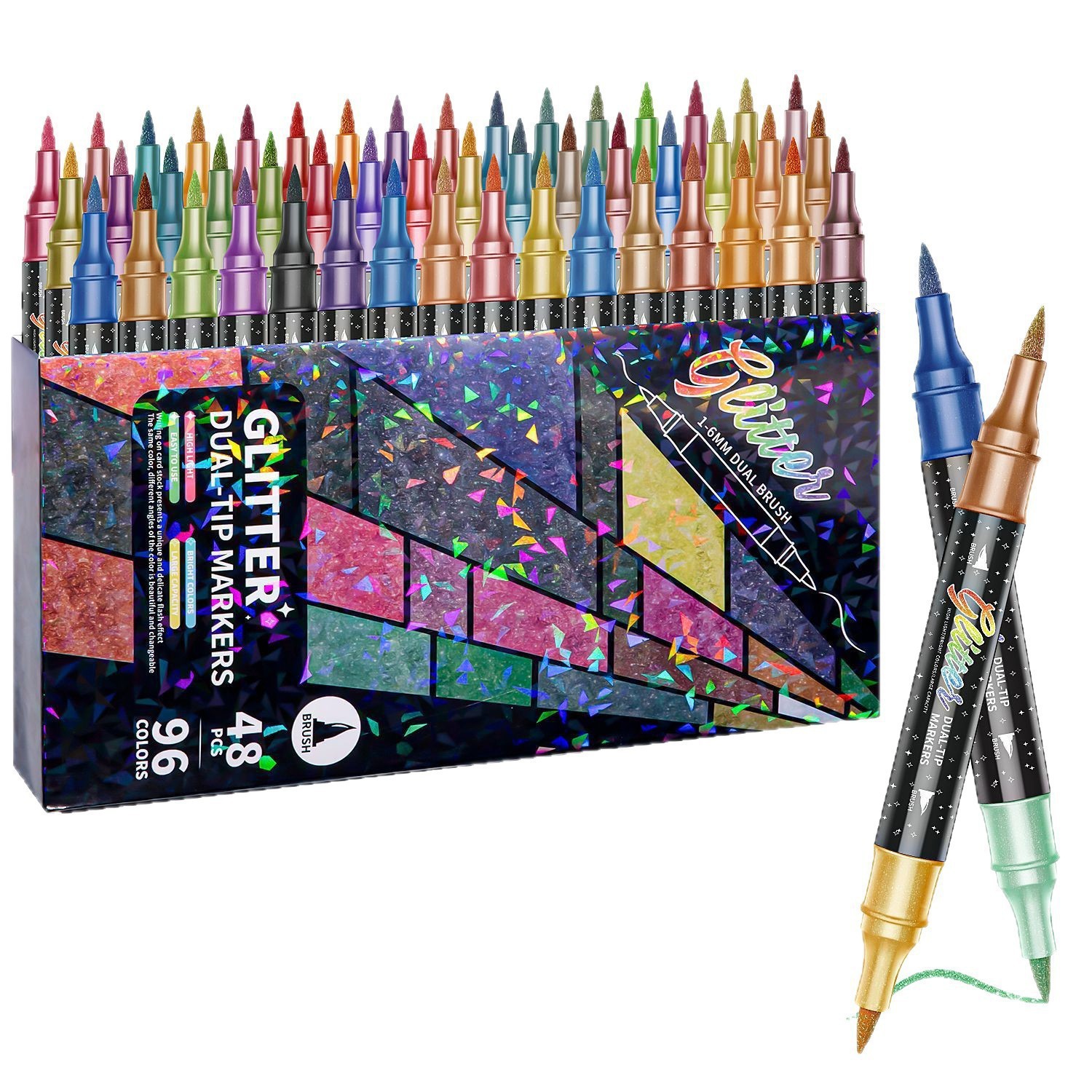 Cross-Border Double-Ended Two-Color Glitter Marker Soft-Head Painting Glitter Pen Watercolor Pen Christmas Gift Greeting Card Graffiti
