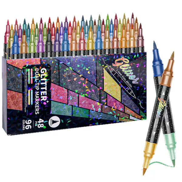 Cross-Border Double-Ended Two-Color Glitter Marker Soft-Head Painting Glitter Pen Watercolor Pen Christmas Gift Greeting Card Graffiti