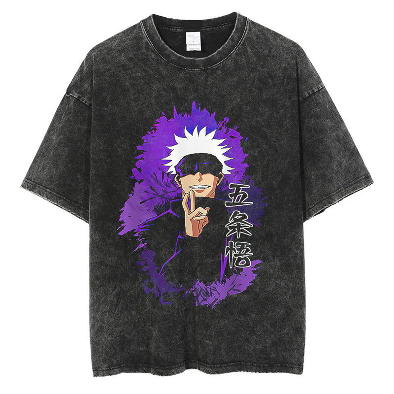 Jujutsu Kaisen Gojo Satoru男T恤复古水洗做旧上衣原宿街头