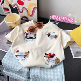 【亲子装】纯棉夏季新款儿童宽松韩版设计腊肠狗T恤爆款百搭短袖
