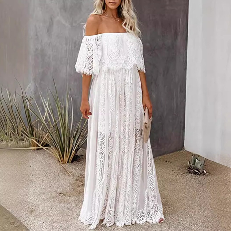 European and American Fashion Women's Cross-border Collar dress Elegant Summer Dress Bohemian Lace Long Dress for Women