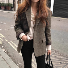 2025年秋冬装新款纯色百搭毛呢西装外套女韩国东大门代购女士外套