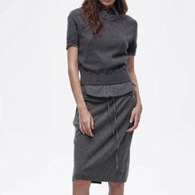时髦叠穿衬衫式短袖T恤套装2025秋季新品假两件休闲铅笔裙半身裙