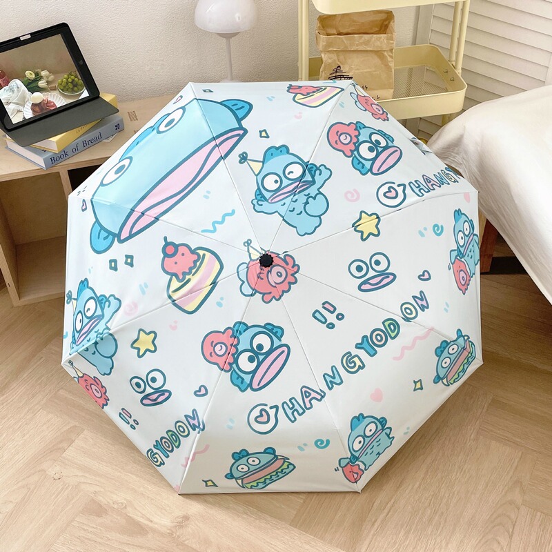 Cute Cartoon Clownfish Sunshade Anti-Uv Umbrella, Sun Protection Black Plastic Folding Umbrella, Compact and Portable, Cross-Border Wholesale