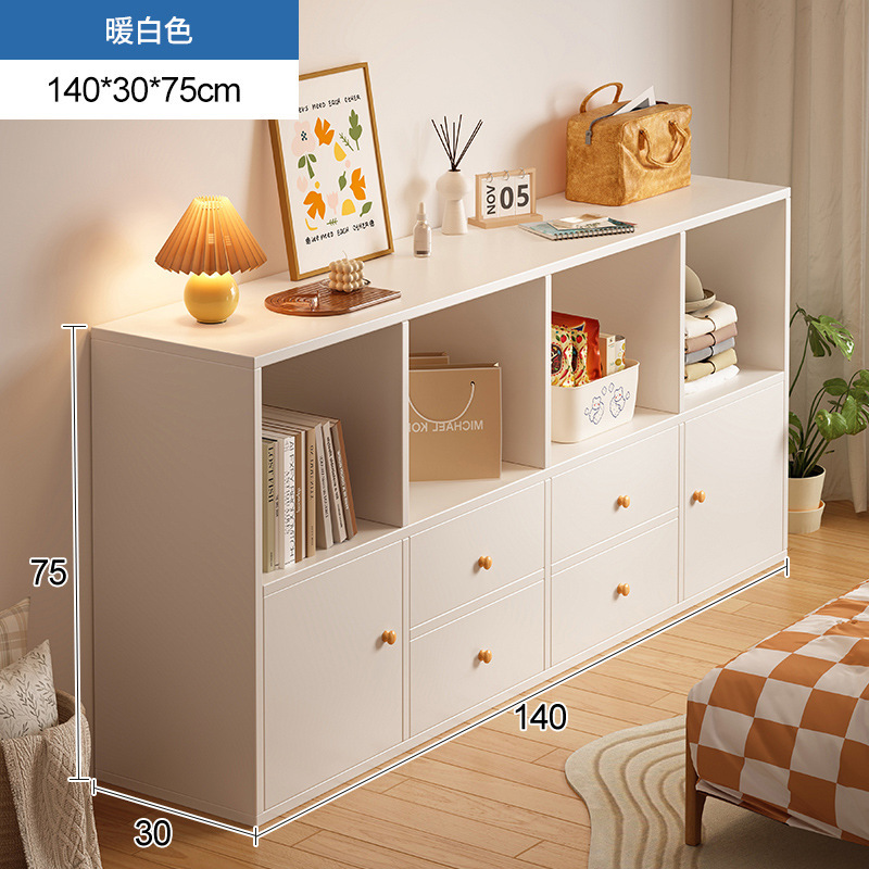 Estante de cosméticos de estilo crema, gabinete de rejilla de piso a techo lateral de mesa, gabinete de ocho compartillas, gabinete de almacenamiento de perfumes para productos para el cuidado de la piel