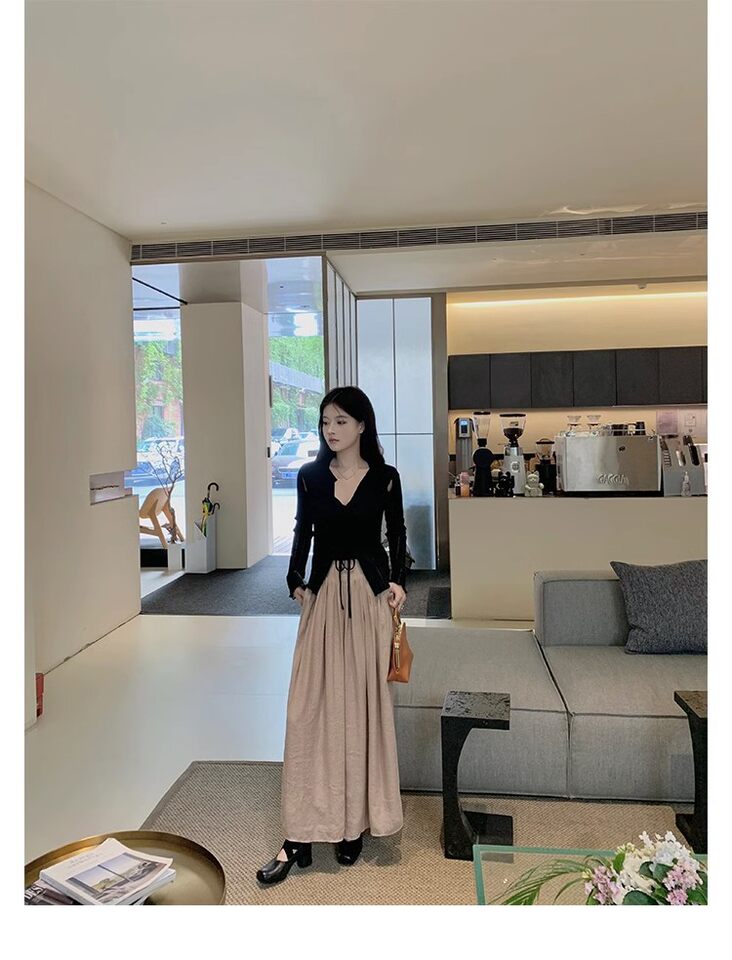 Giày búp bê nữ mũi vuông da cừu phối quai chéo, đế bệt gót thô 5 cm — Da đen (gót dày), Da đen (đáy phẳng), Màu trà sữa (gót dày), Màu trà sữa (đáy phẳng) chi tiết 112
