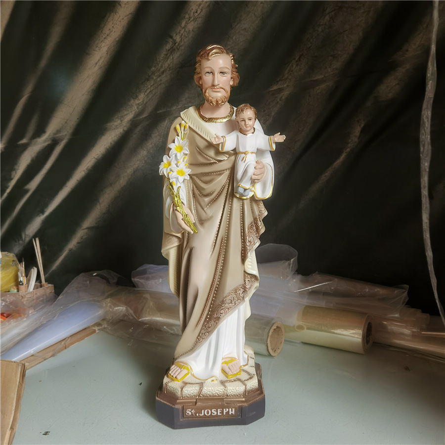 80cm José abraza a un niño santo decoración estatuas mirando la luz de la iglesia de la casa decoración de la figura de la sala de estar