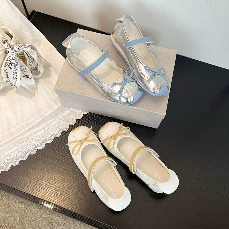 Версия из овчины ~ 2025, нишевые универсальные туфли Мэри Джейн с французским бантом и внутренним утолщением, новые женские туфли в стиле шинуазри