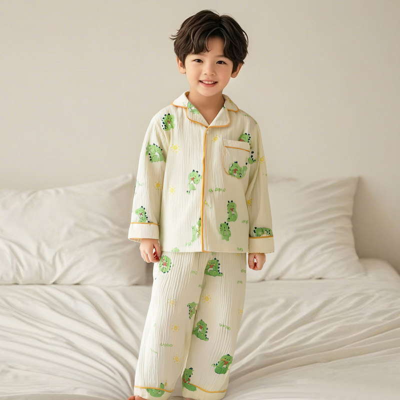 子供用パジャマ、クラスA純綿空調服、男の子と女の子の四季長袖ズボン、綿ガーゼスーツ、ベビーホーム服|undefined