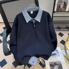 假两件半拉链卫衣男装新款韩版宽松ins潮POLO衫翻领套头长袖上衣