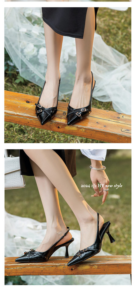 Giày cao gót nữ mũi nhọn quai ngang bít mũi gót mảnh 6–8 cm — Màu nâu, Màu trắng be, Màu đen chi tiết 11