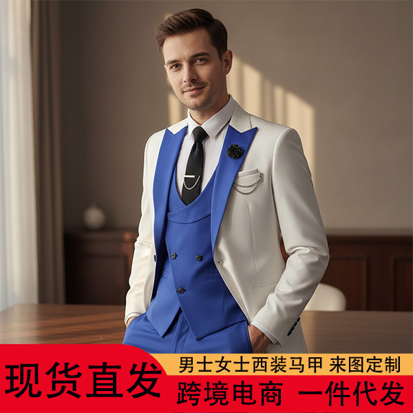 Amazon Men's Three-Piece Suit Set: Jacket, Vest, and Pants - High-End Men's Formal Suit Clearance