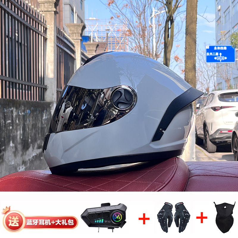 Bluetooth cross-border casco de motocicleta casco completo hombres y mujeres invierno cálido seguridad Four Seasons Knight coche eléctrico casco completo