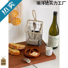 北欧风铁丝编织杂物收纳篮厨房可悬挂家用收纳筐零食面包筐储物框