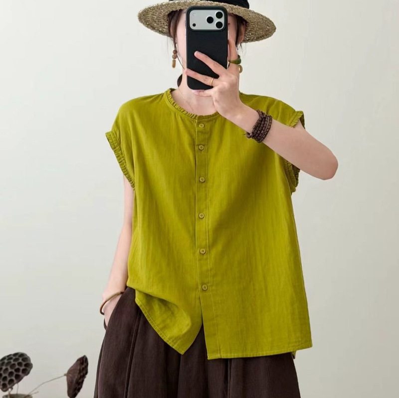 Solid Color Double-Layered Vest Top 2026 Artistic Japanese Mori Girl Style Lace Collar Soft Versatile Loose Cardigan Top