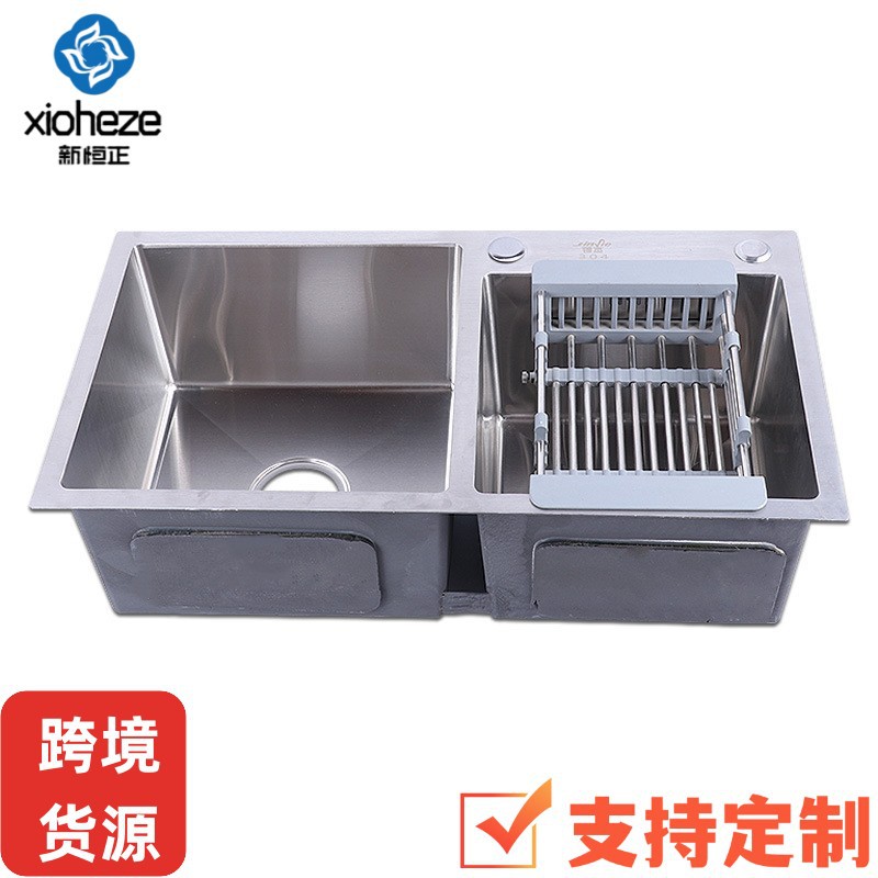 Fregadero de cocina de acero inoxidable 3.0mm doble cubeta soldado negro engrosado