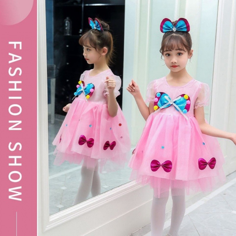 61 children dance Yarn skirt costume Pink Pompous skirt kindergarten Dance costume perform clothing Princess Dress