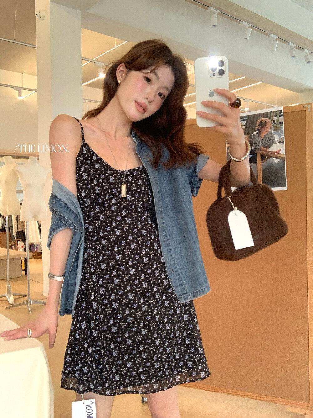 Đầm dây xòe nhẹ họa tiết hoa nhí cổ điển Pháp, eo thon, dáng ngắn mùa hè — màu đen chi tiết 23