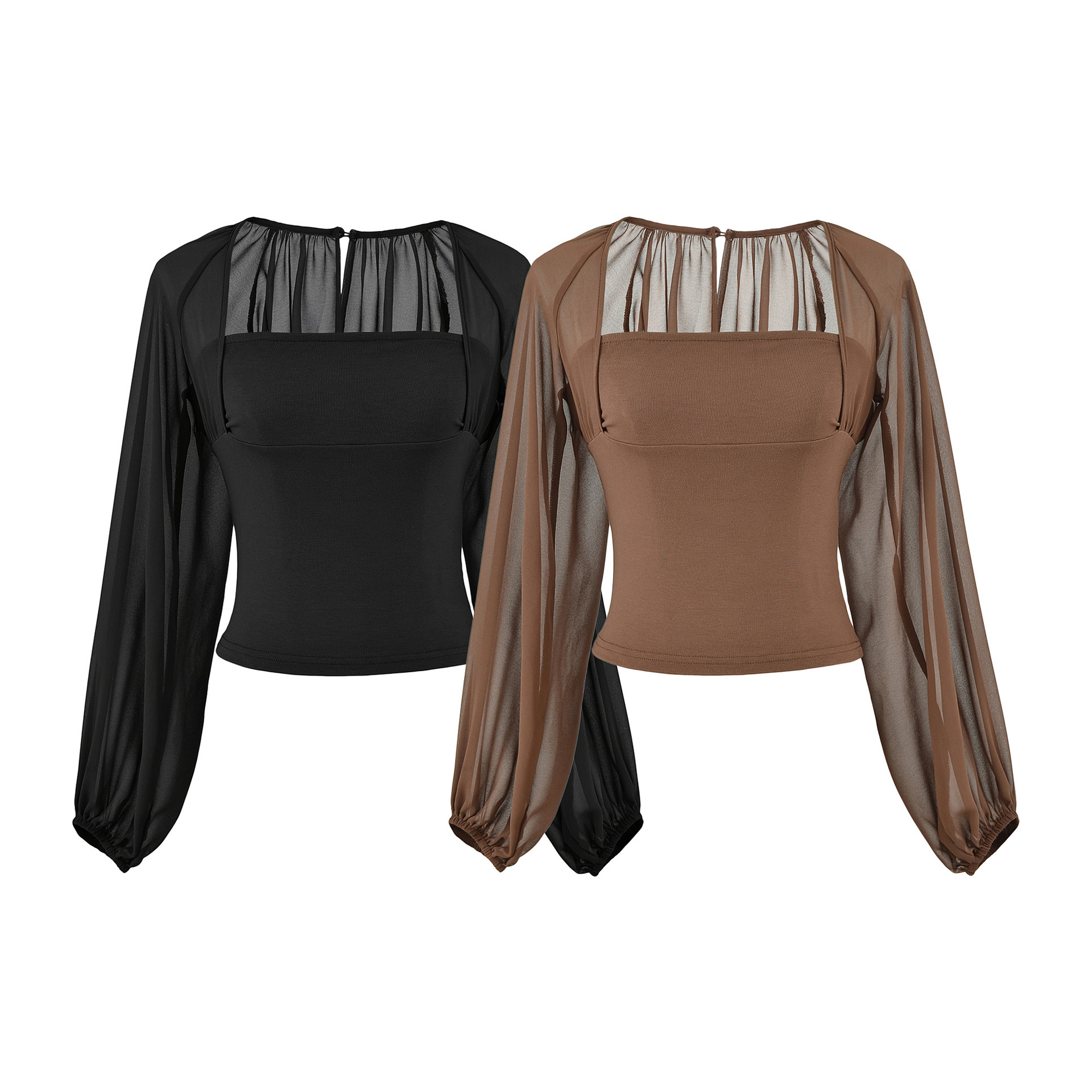 Pure Desire Hot Girl Mesh Patchwork Lantern Sleeve T-shirt For Women...