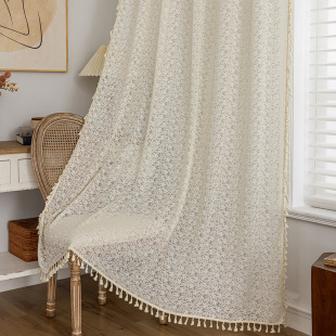Cross-border Jacquard Leaf Window Screen Curtain Tassel Lace Hollow Transparent Curtain Living Room Bedroom Amazon Finished Products Wholesale