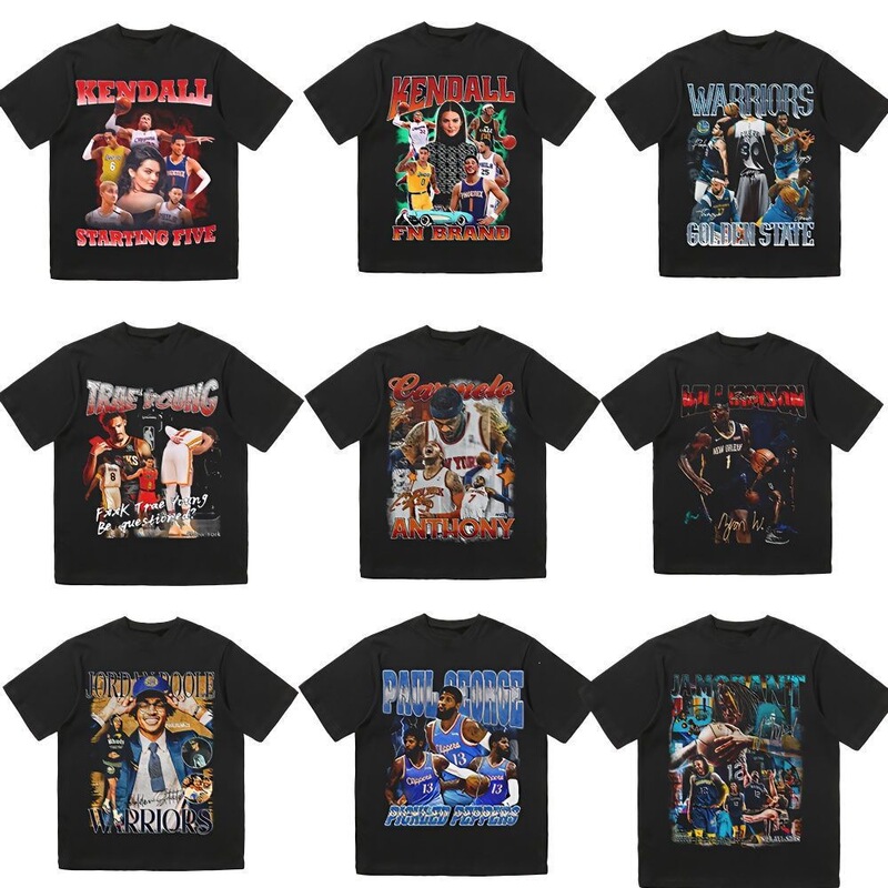 Y2K Cross-Border Nba Star American Retro T-Shirt Curry Kobe Morant Triple Ball Rose Printed Short-Sleeved Top Y2K Cross-Border Nba Star American Retro T-Shirt Curry Kobe Morant Triple Ball Rose Printed Short-Sleeved Top