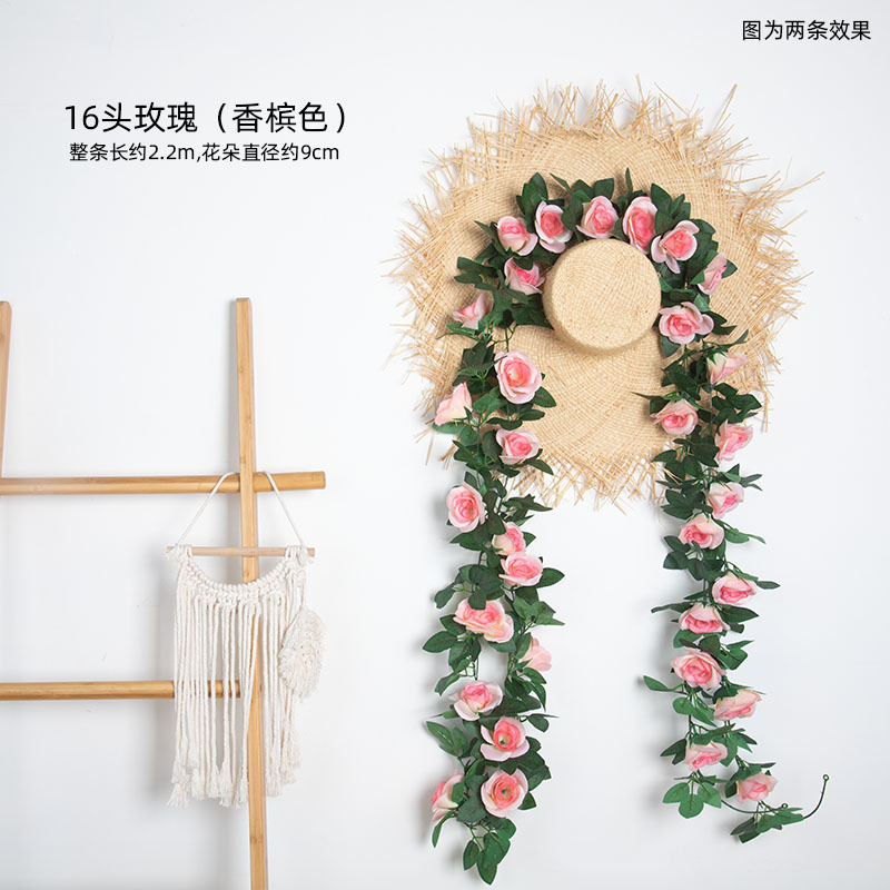 Flor artificial vid Rosa ratán boda decoración interior tubo sinuoso peonía flor tira flor artificial techo flor artificial vid