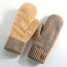 新款 针织手套亚马逊冬季加绒加厚双层保暖手套骑行包指连指手套