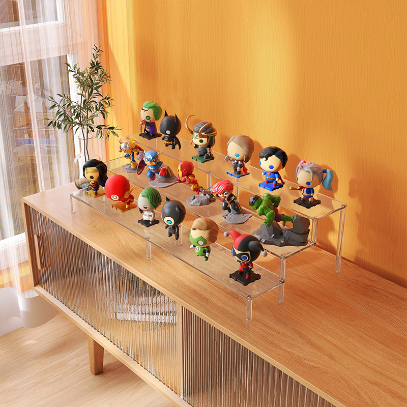 Tres flechas acrílico transparente escalera estante Lego muñeca pantalla caja de burbuja mate ciego caja de almacenamiento hecho a mano pantalla