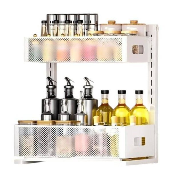 Cross-Border New Product Pull-Out Under-Sink Storage Rack, Iron Art, Large Capacity, Adjustable Double-Layer Bathroom Countertop Storage Rack