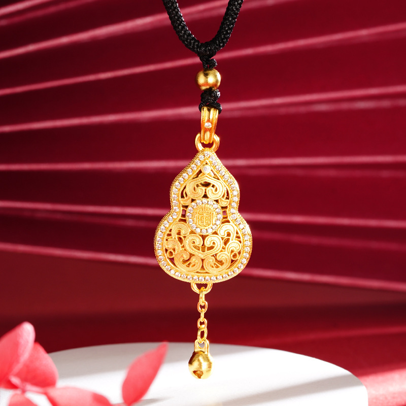 Calabaza Fu Lu Collar chapado en oro de la borla colgante de arena de Vietnam oro joyería antigua hombres y mujeres viven estudio mismo estilo chino estilo
