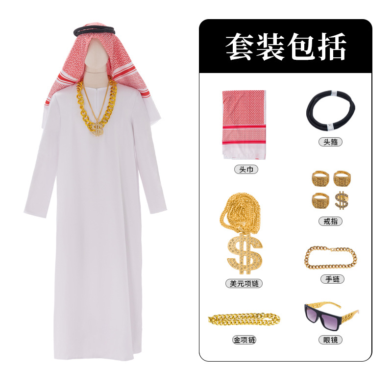 Medieval Rich Man Cosplay Costume with Big Gold Necklace, Wealthy Stage Outfit, Halloween Party Performance Costume