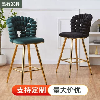 定制升降吧台椅旋转丝绒高脚椅前台收银台凳子餐厅吧台升降椅