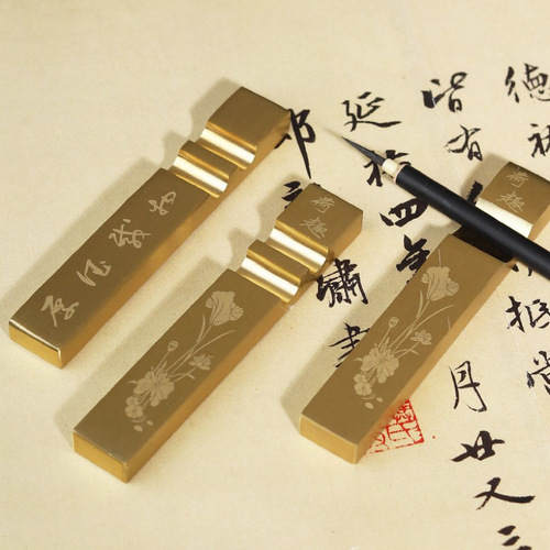 High-end brass ruler pen holder creative dual-purpose pressure paper calligraphy ruler paperweight solid brass four treasures of the study with engraving