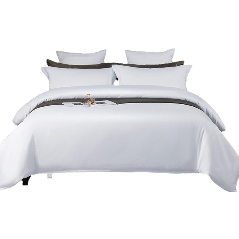 Hotel Four-Piece Set Pure White Polyester-Cotton Bed Bed Sheets Set Hotel B&B Three-Piece Set Bed Bed Sheets Bedding