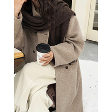 韩版设计感带披肩立领毛呢外套女十三行冬季新款保暖气质长款大衣