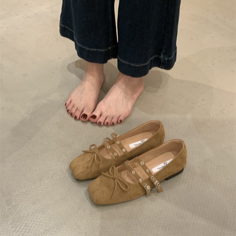 法式交叉皮带扣芭蕾舞鞋女2025新款红色玛丽珍鞋小香风蝴蝶结单鞋|undefined