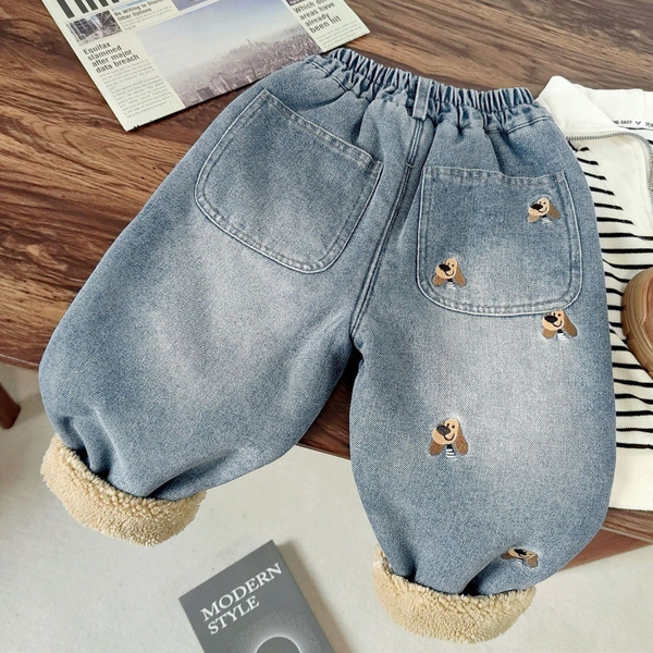 Children's fleece winter warm jeans for men and women girl's